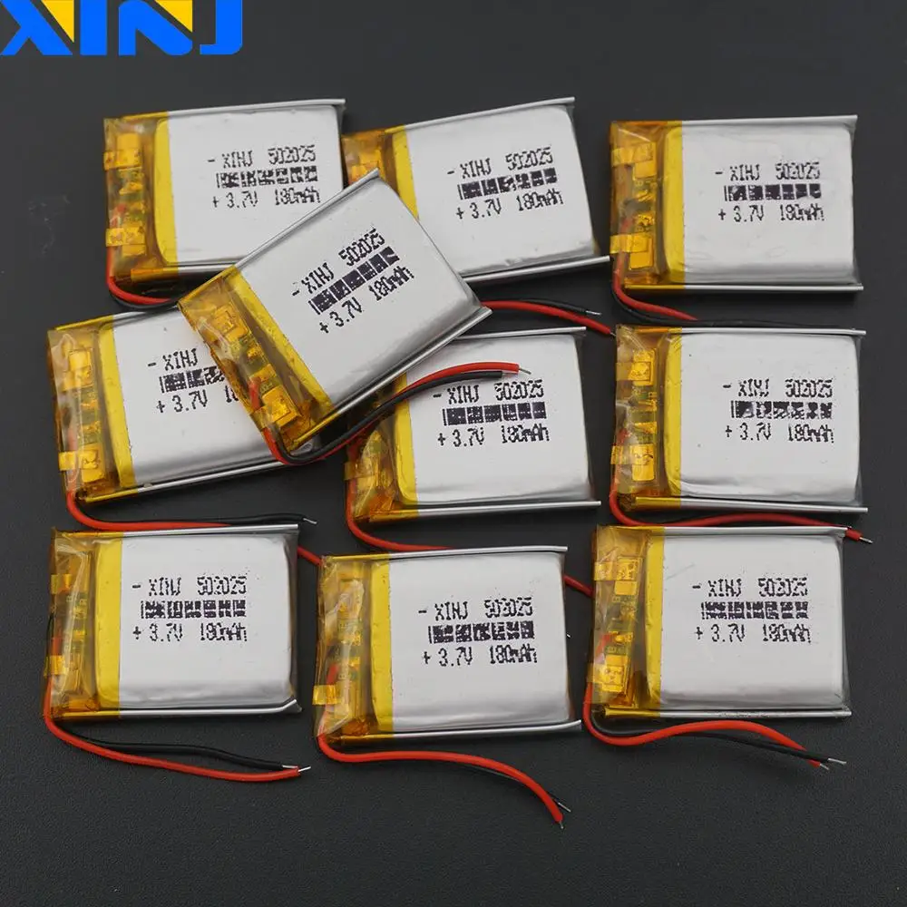 XINJ 10pcs 3.7V 180 mAh Lithium Polymer Li Battery Cell 502025 Li-ion For Mp3 Headphones Bluetooth Speaker Smart Watch DIY DVR