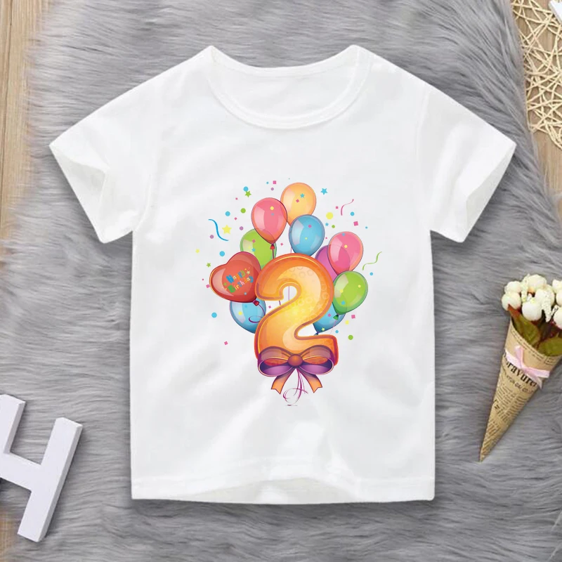 Happy Birthday Gift Tshirt Baby Boy Clothes Cartoon Number 4 5 6 Print Funny T-shirt Kids Summer O-Neck Tops Boys Girls T Shirt