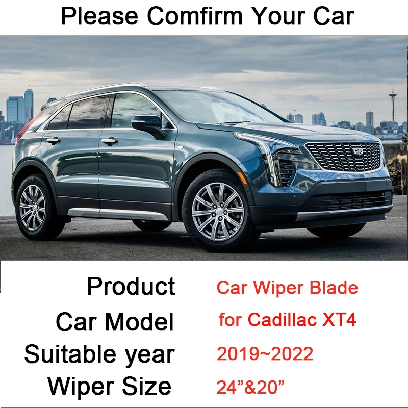 for Cadillac XT4 2019 2020 2021 2022 Models Frameless Silent Rubber Wiper Snow Scraping Front Windshield Brushes Car Accessories