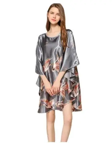 Summer New Chinese Style Satin Robe Dress Women\'s Sexy Loose Nightgown Sleepwear Vintage Kaftan Bathrobe Gown Plus Size