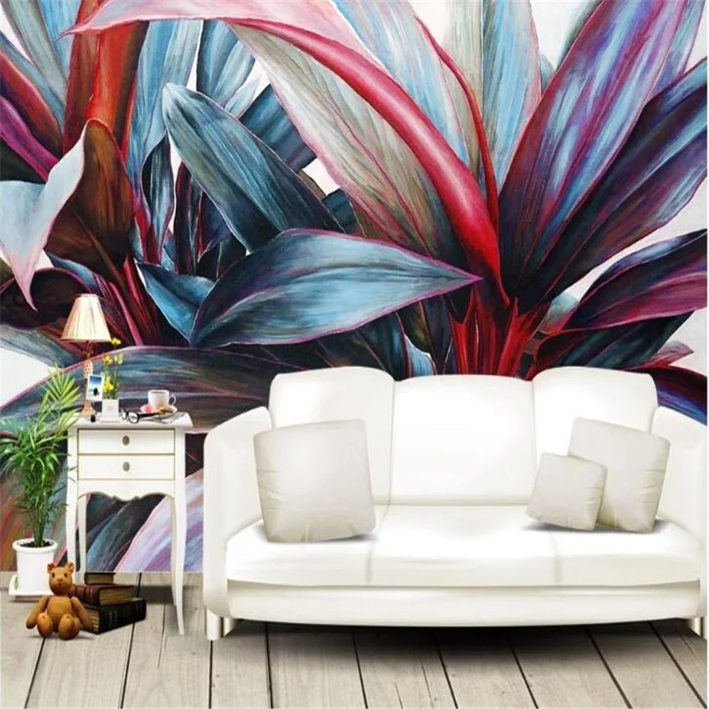 

Milofi custom large wallpaper mural hand-painted oil painting tropical rain forest plant banana leaf background wall