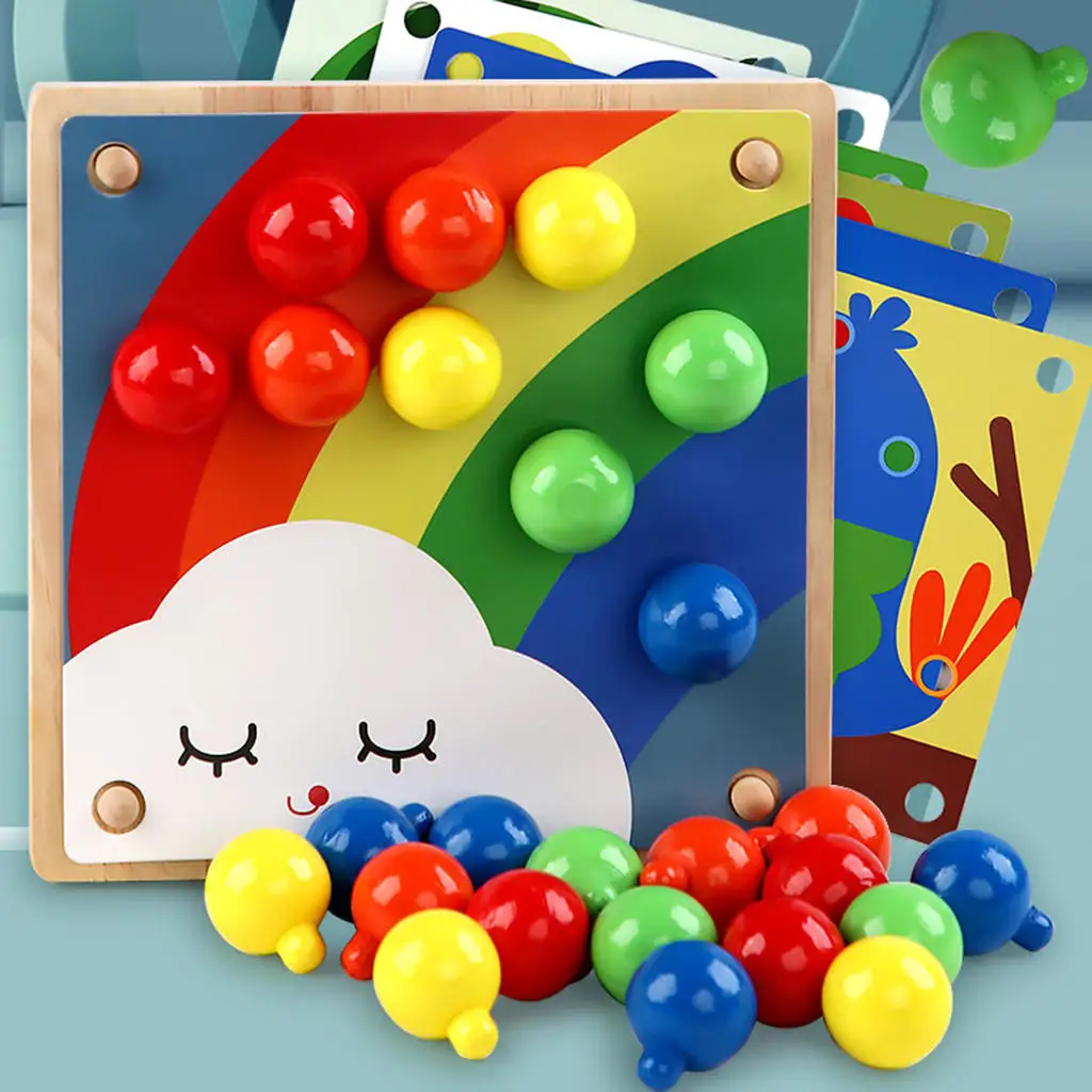 Wooden Mushroom Nail Mosaic Pegging Board Educational Toys Creative Gifts Peg Puzzle Buttons Art for Age Over 3 Years Old Baby