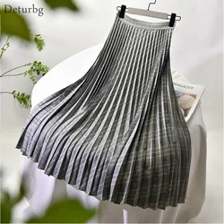 Women's Vintage Plaid Pattern Long Skirt Korean Female High Waist Side Zipped Slim Pleated A-Line Skirts Saias 2021 Spring SK692