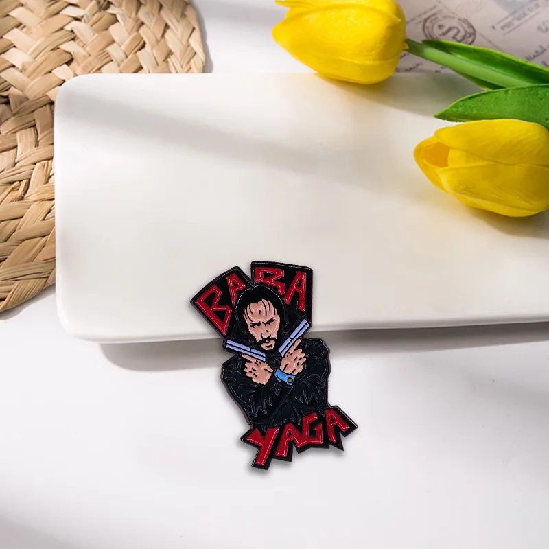 Keanu Reeves Enamel Pin The Legend Himself, Baba Yaga Pistol John Wick Brooch fight crime movie Killer badge