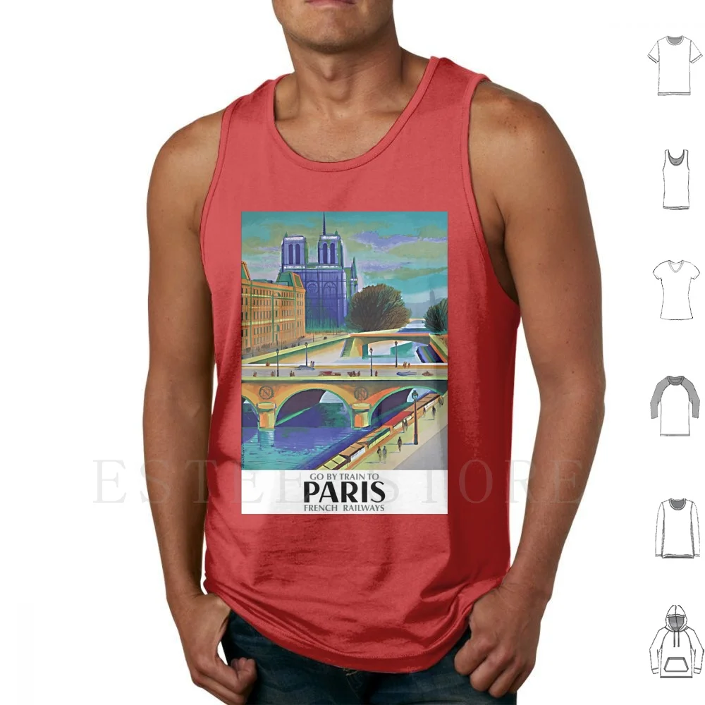 Jacques Nathan Garamond-Go By Train To Paris , 1957 , Art Deco Poster Tank Tops Vest 1920 1930 1920s 1930s Art