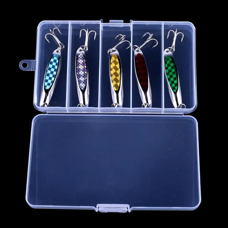 5pcs/lot Metal Colorful Sequins Fishing Lure Spoon Lure Snakehead Culter alburnus Baits with Box