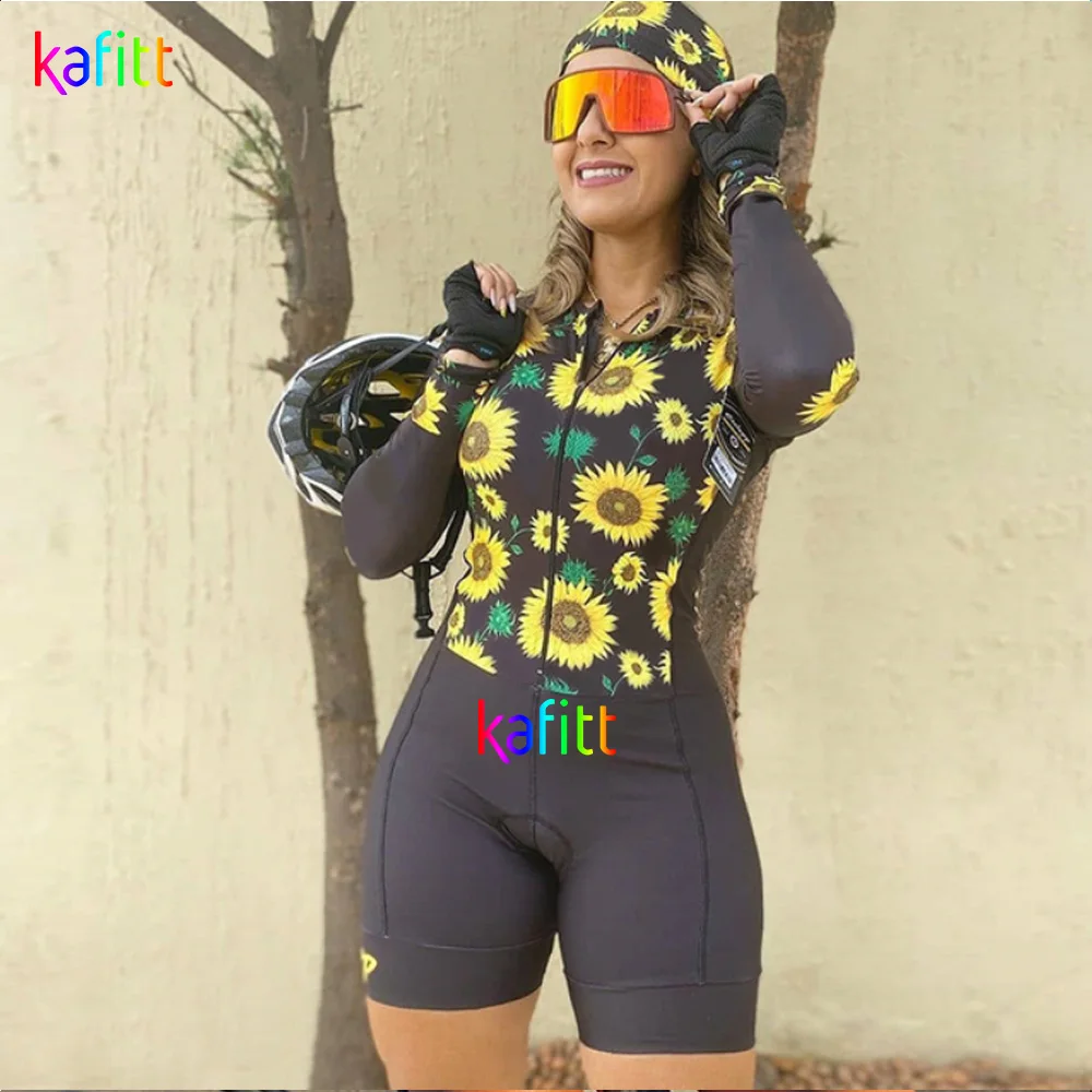 Women's Fashion Long Sleeve Cycling Clothing Skinsuit Sets Little Monkey Riding Sets Macaquinho Ciclismo Feminino Jumpsuit Kits