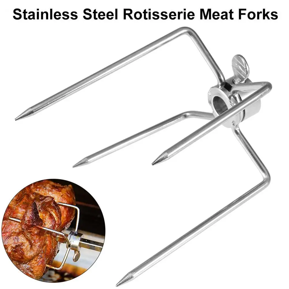 2pcs/set Rotisserie BBQ Forks Stainless Steel Spit BBQ Forks Charcoal Chicken Grill Rotisserie Meat Fork BBQ Tool