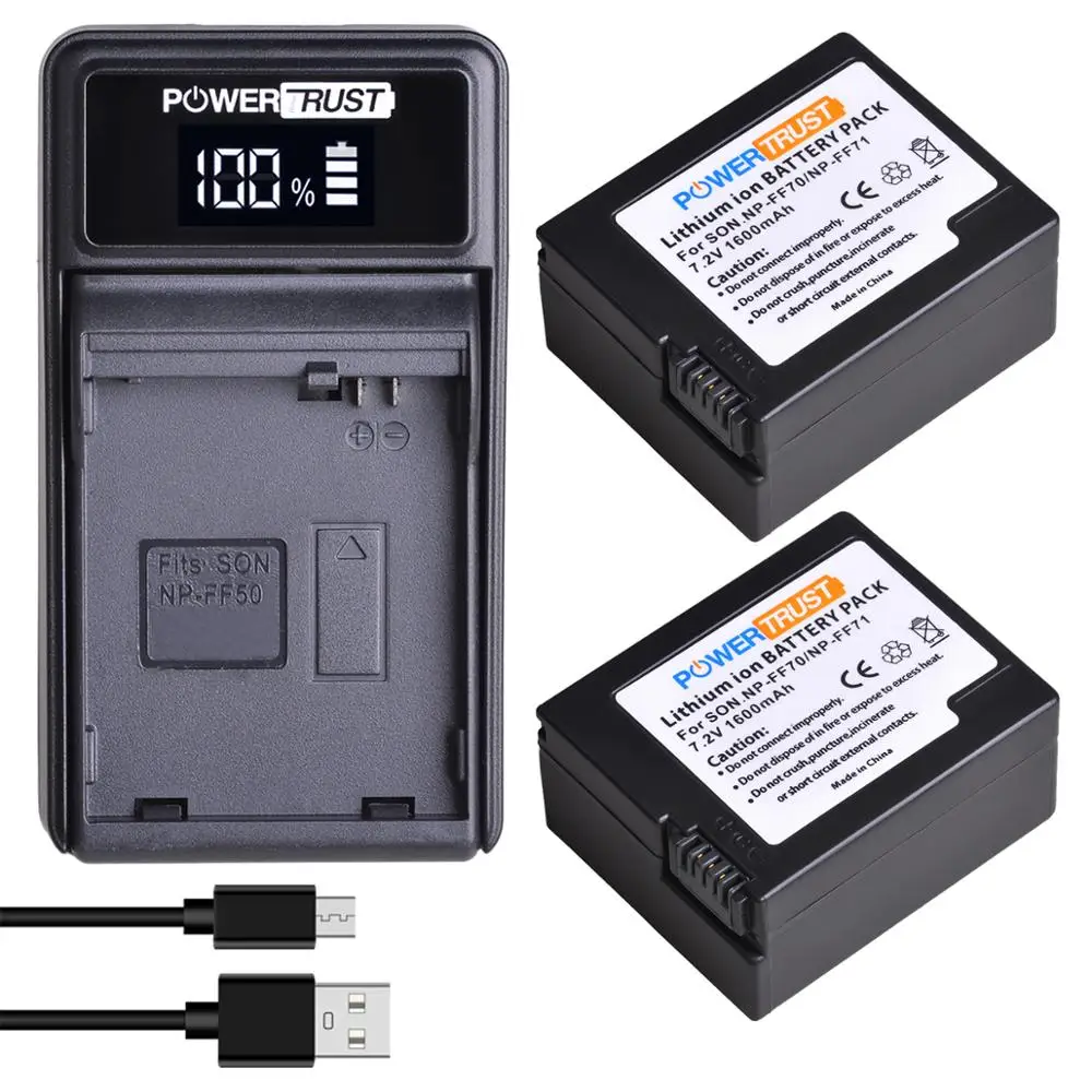 PowerTrust NP-FF71 NP-FF70 Rechargeable Battery and Charger for Sony NP FF71 NP FF70 NPFF71 NPFF70 DCR-HC1000 DCR-HC1000E