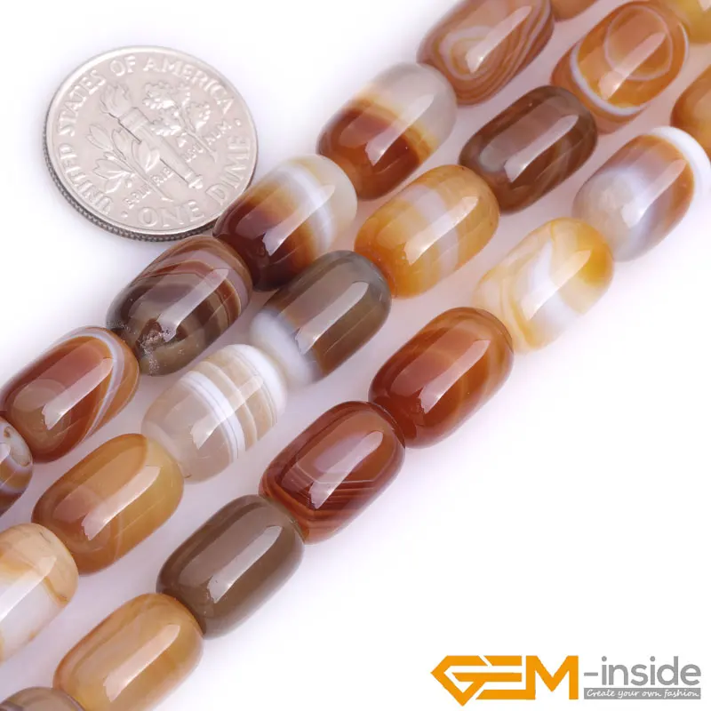 Natural Brown Botswana Agates Drum Tube Accessorries Beads For Jewelry Making Strand 15 inch DIY Jewelry Stripe Agates Bead Gift