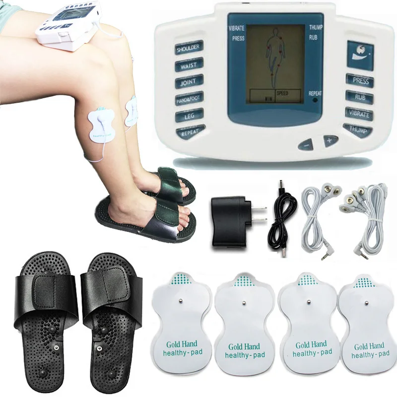 Estimulador elétrico ems abs para corpo inteiro, relaxamento, terapia de músculos, massageador, estimulação de pulso, acupuntura de dez com chinelos terapêuticos