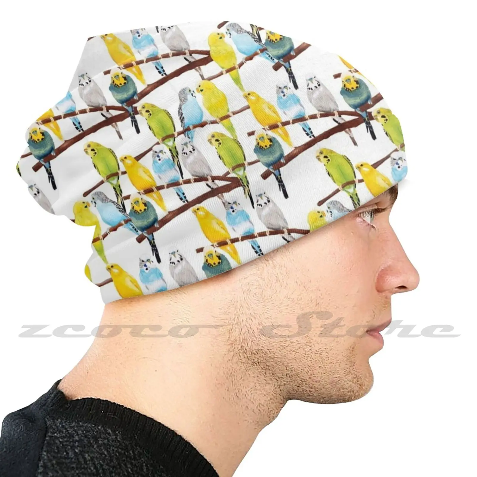 Budgie Pattern Watercolour Adult Kids Knit Hat Hedging Cap Outdoor Sports Breathable Budgie Budgies Pet Watercolour Watercolour