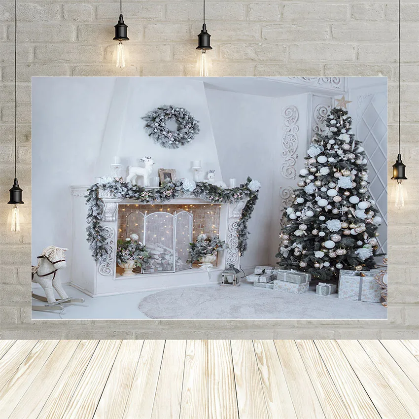 Avezano Christmas Decoration Tree Photophone Fireplace Light Gifts Indoor Photography Background Photo Backdrop For Photo Studio