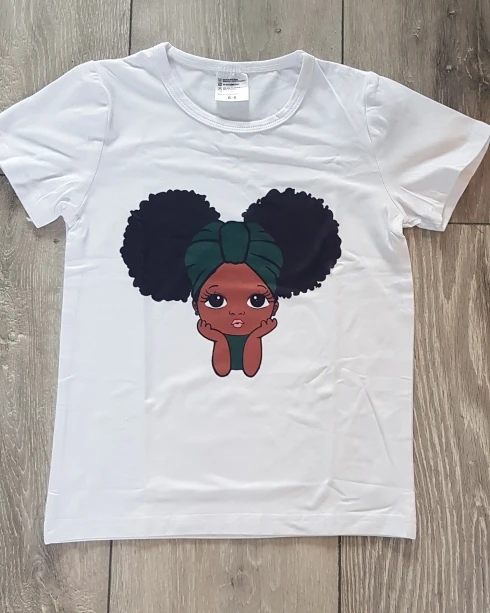 

Cute puff black African American little princess printed lovely girls t-shirt harajuk kawaii baby melanin queen kids t shirt top