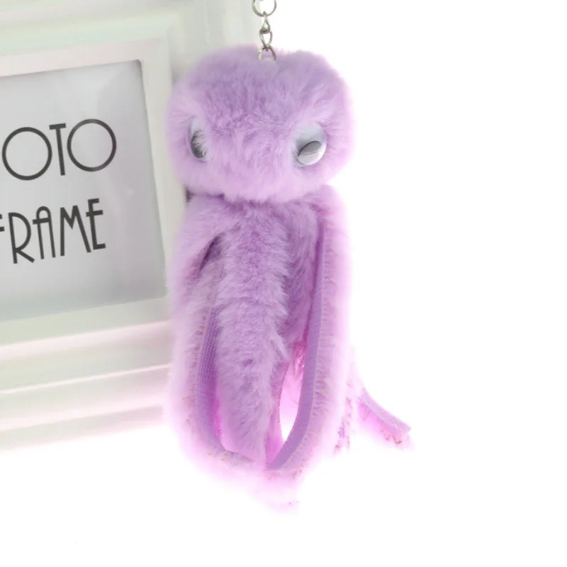 Plush Fur Pompom Octopus Keychain Fluffy Pom Pom Fur Ball Key Chain Women Car Bag Trinket Female Jewelry Party Gift