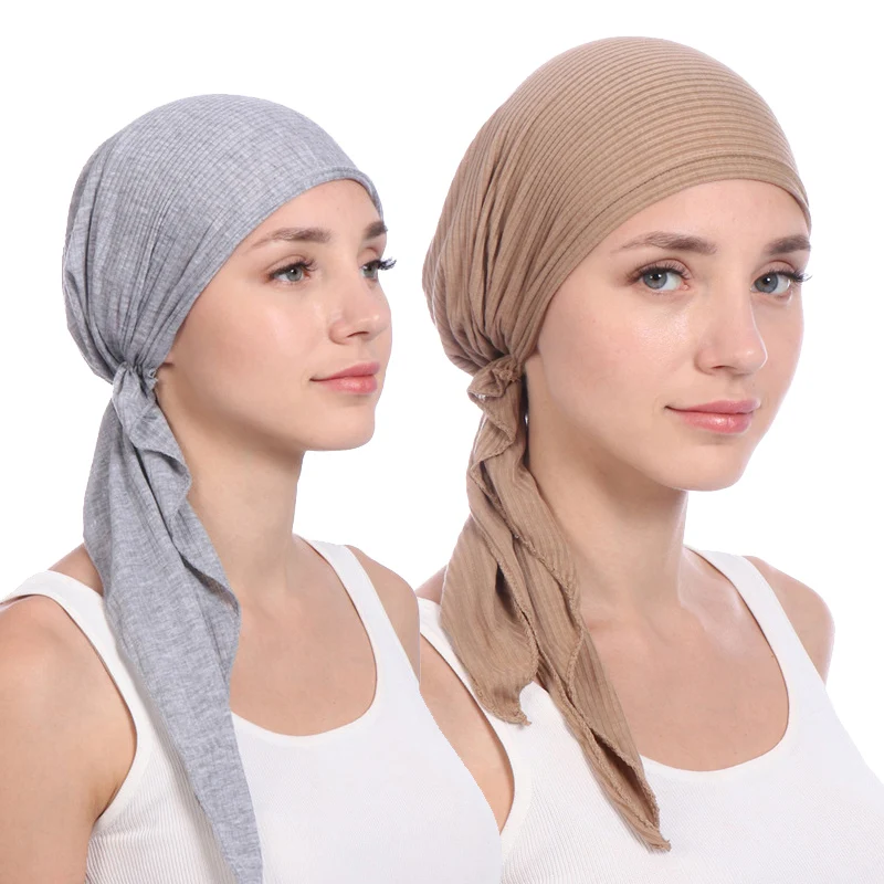Gorro de algodón elástico para mujer, bufanda de color sólido para la cabeza, turbante musulmán, Hijab interno, turbante femenino