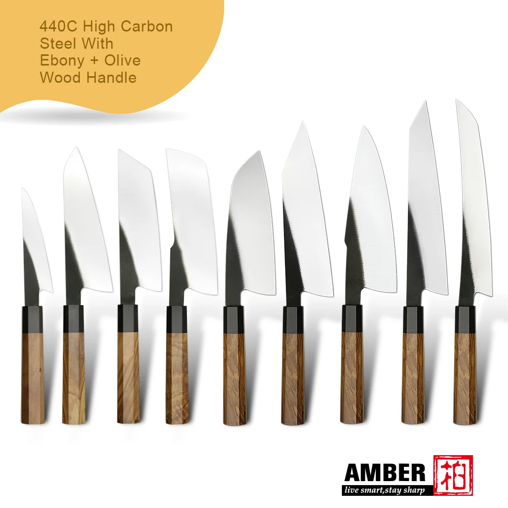 

Amber 440C Kitchen Knives High Carbon Stainless Steel Chef Santoku Samura Nakiri Japanese Knife Olive Wood Handle for Cooking