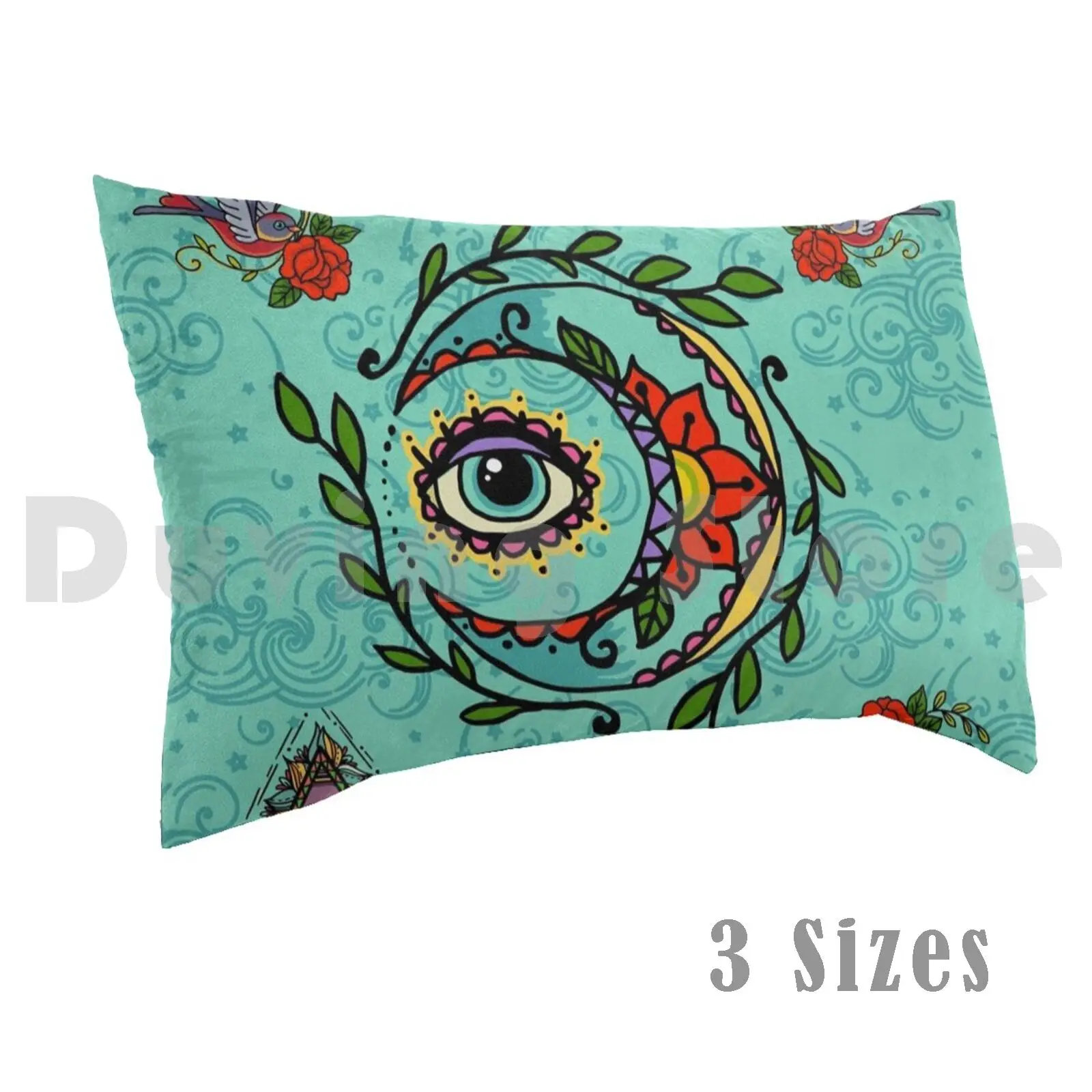 Sun God & Moon #3 : Old School Tattoo Pillow Case 20*30 Inch Space Cosmos Sun God Moon Sea Wave Cloud Sky