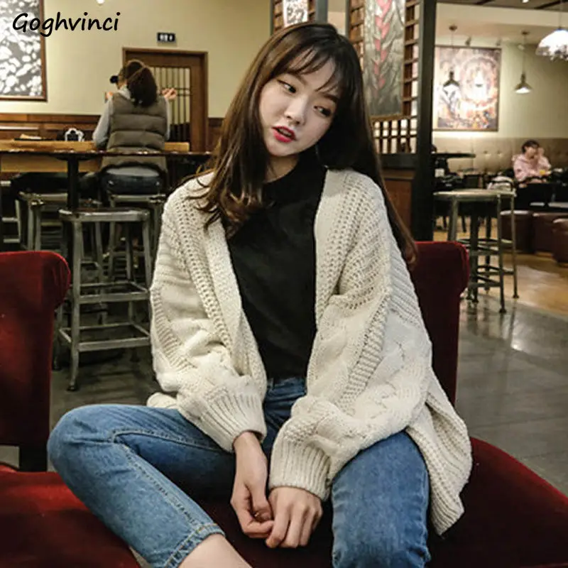 Cardigan Women Autumn Sweaters Solid Rhombus Loose Retro Elegant Outwears Leisure All-match Fashion Girls Tops Knitting New Chic