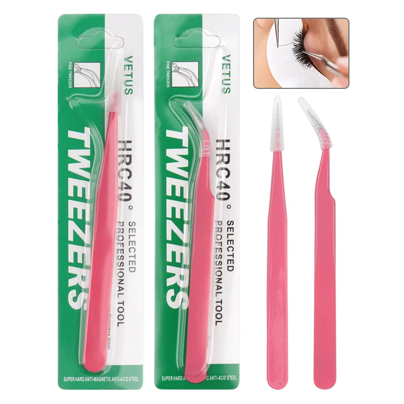 1 Pc Professional Pink Stainless Steel  Eyebrow Tweezers 3D Volume Lashes Anti-static Tweezer Eyelash Extension Makeup Tools