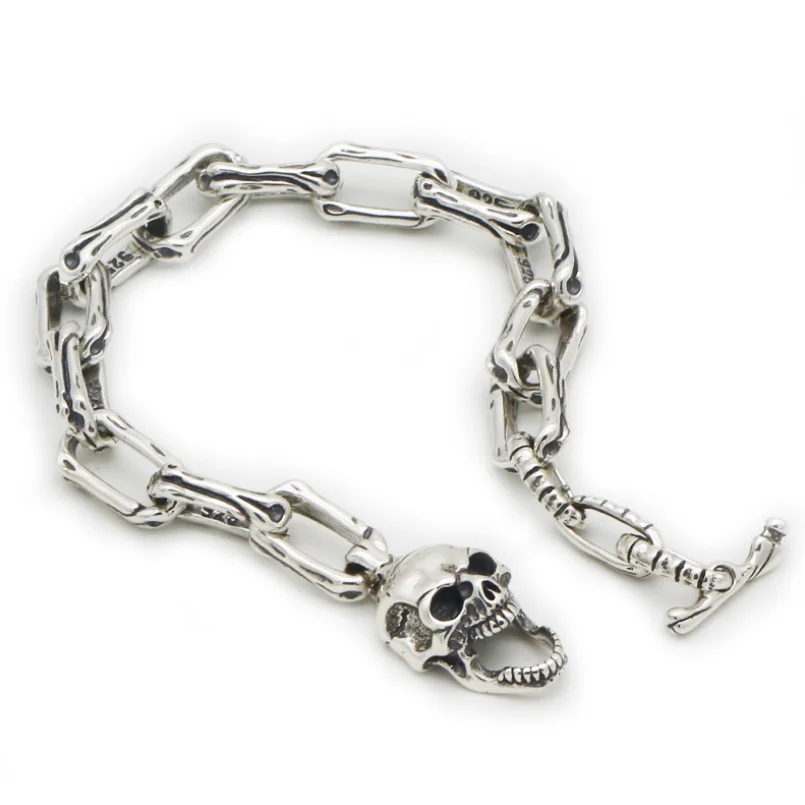 

Unibabe Pure Silver Sterling 925 Silver Fashion Jewelry Retro Thai Silver men's Skull Buckle S925 Bracelet (FGL)