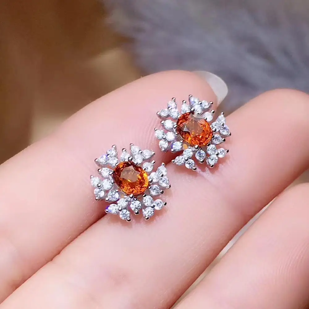 Best Wedding Earring Natural and Real vivid orange Garnet earring  925 sterling silver earrings