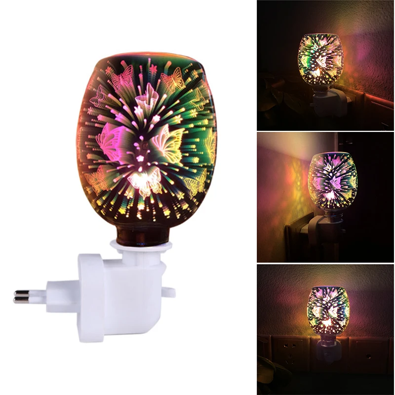 Plug-in Aromatherapy Wax Heater Night Lights Lamp With 3d Butterfly Effect Decorative For Home Decor Flameless Wax Melting Light