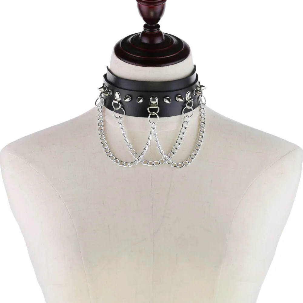 Emo المختنق مع المسامير طوق المرأة رجل الجلود قلادة سلسلة مجوهرات على الرقبة الشرير Chocker الجمالية القوطية اكسسوارات