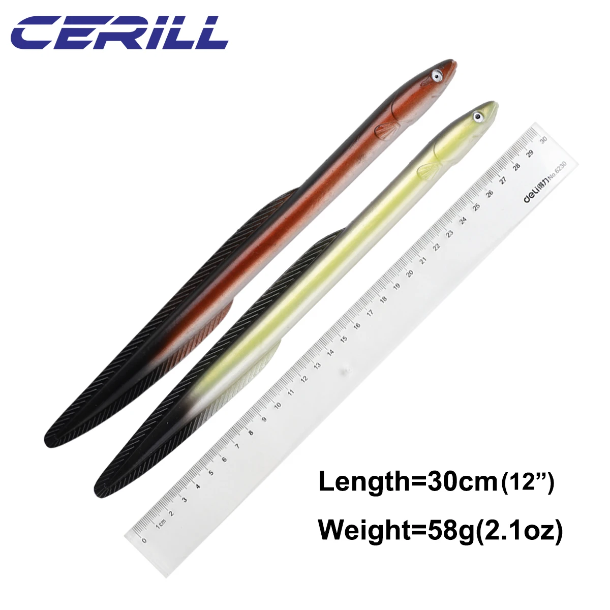 Cerill Soft Eel Bait 30cm 58g Artificial Fishing Grub Lures Jigging Silicone Bass Pike Minnow Plastic Swimbait Needfish Tackle