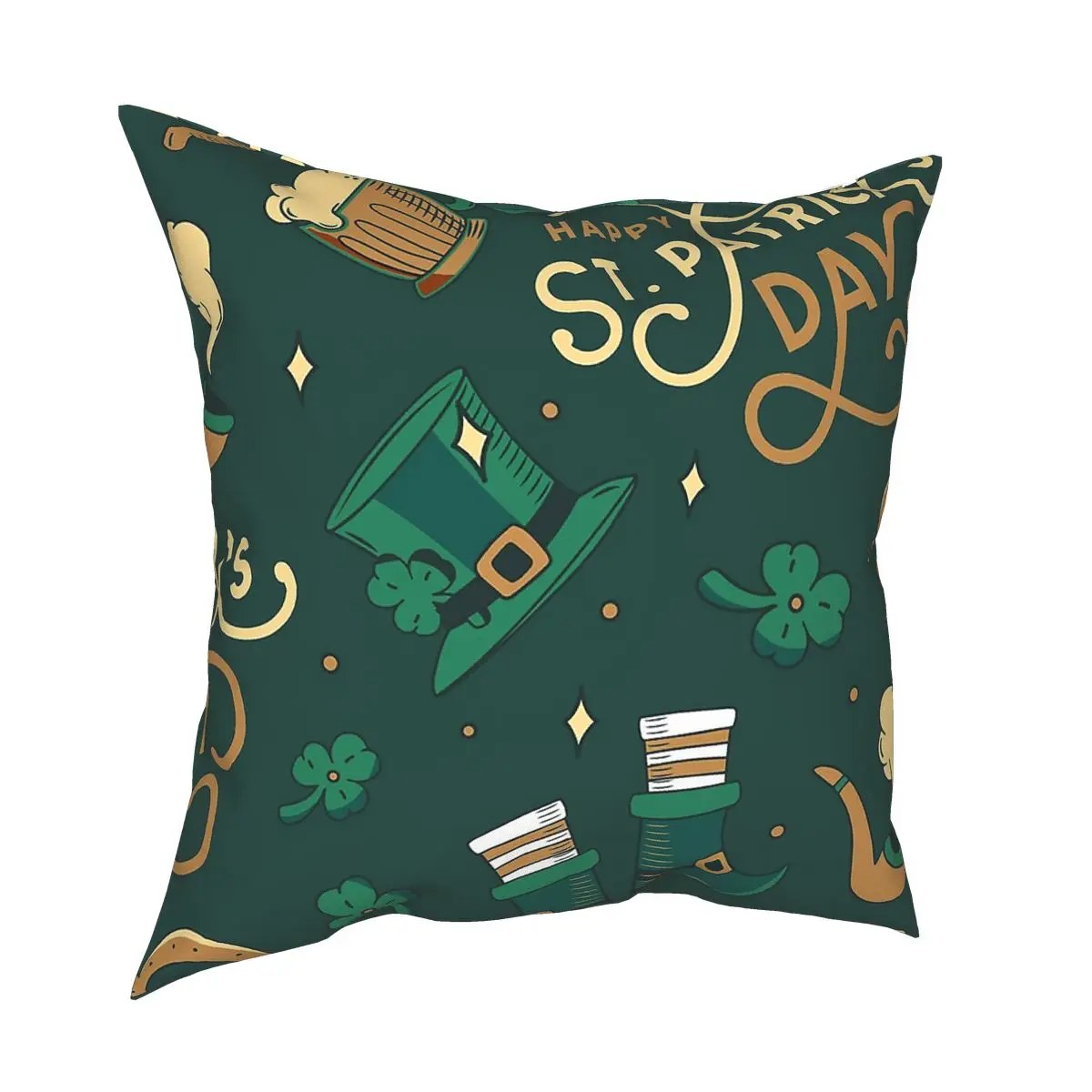 St Patrick's Day Pattern Square Pillow Case Throw Pillow Irish Saint Paddys Shamrock Leprechaun Vintage Pillowcover Home Decor