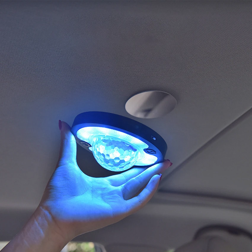 Luci da tetto a LED per auto, luci per interni auto, blu ghiaccio + luce bianca/calda, funzione audio attiva, luce notturna con sensore tattile appiccicoso