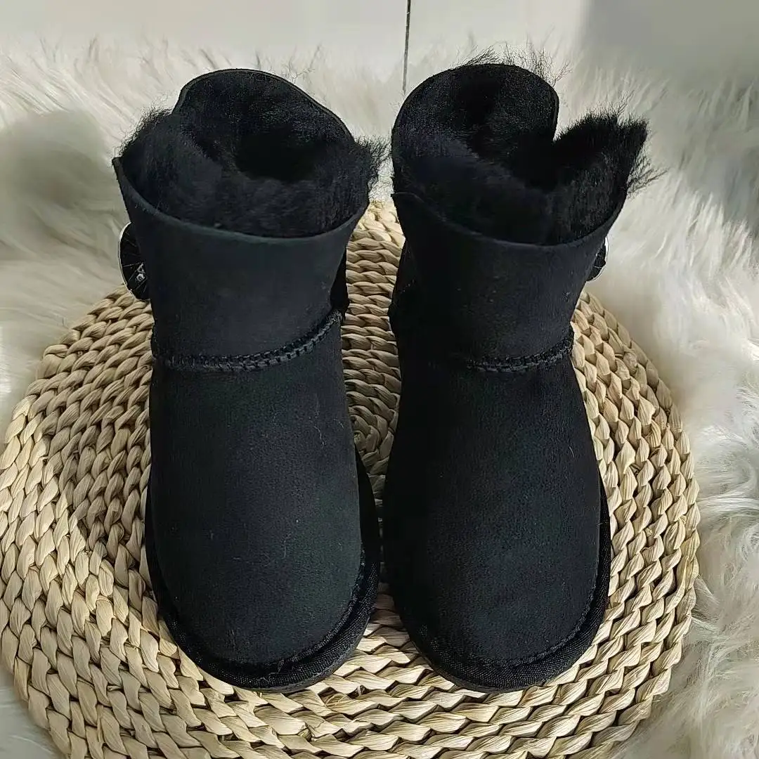 Natural Fur 2022 New Real Sheepskin Wool Handmade Waterproof Girls Boots Winter Warm Kids Snow Boots For Girls Children Shoes