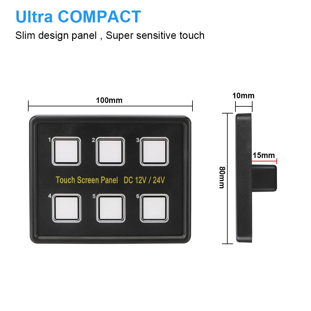 Touch Screen Switches Panel for Car Marine Caravan 6 Gang LED Switch Panel Slim Touch Circuit Control Panel Box 12V/24V