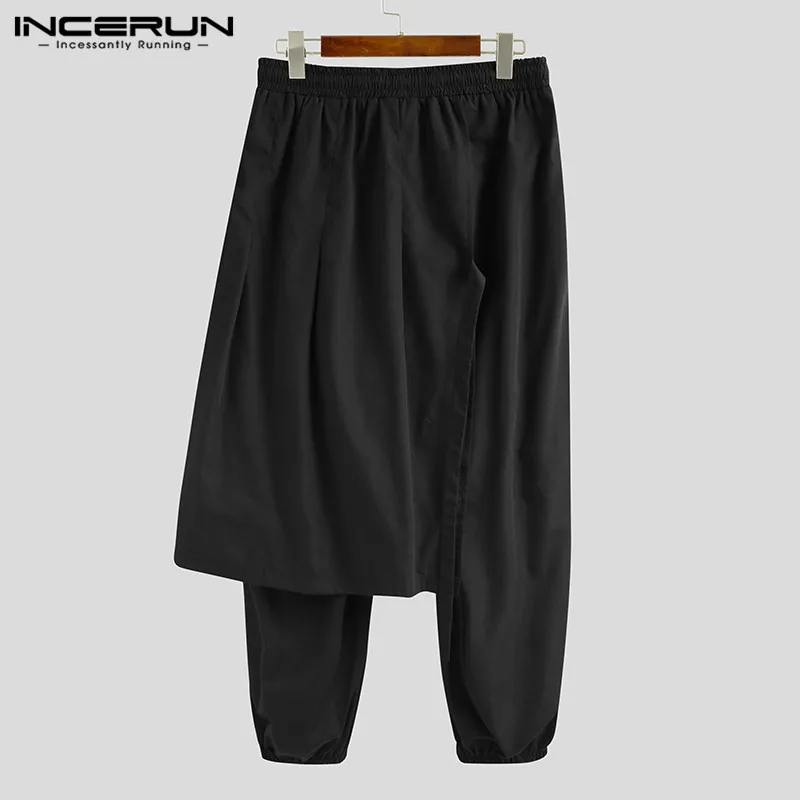 INCERUN-pantalones bombachos con cordón para hombre, ropa de calle de Color sólido, Irregular, para ocio, S-5XL, 2024