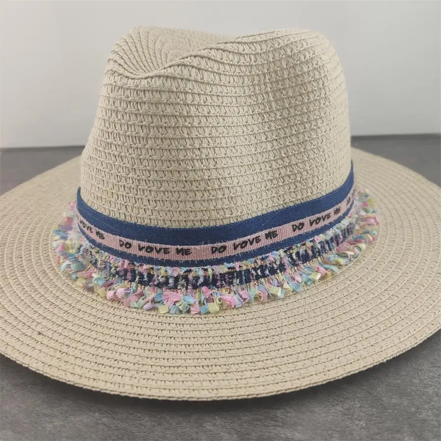 Boho sun hat flower straw hat summer sun block hat sunscreen style vacation outdoor sun hat straw beach wide brim hat