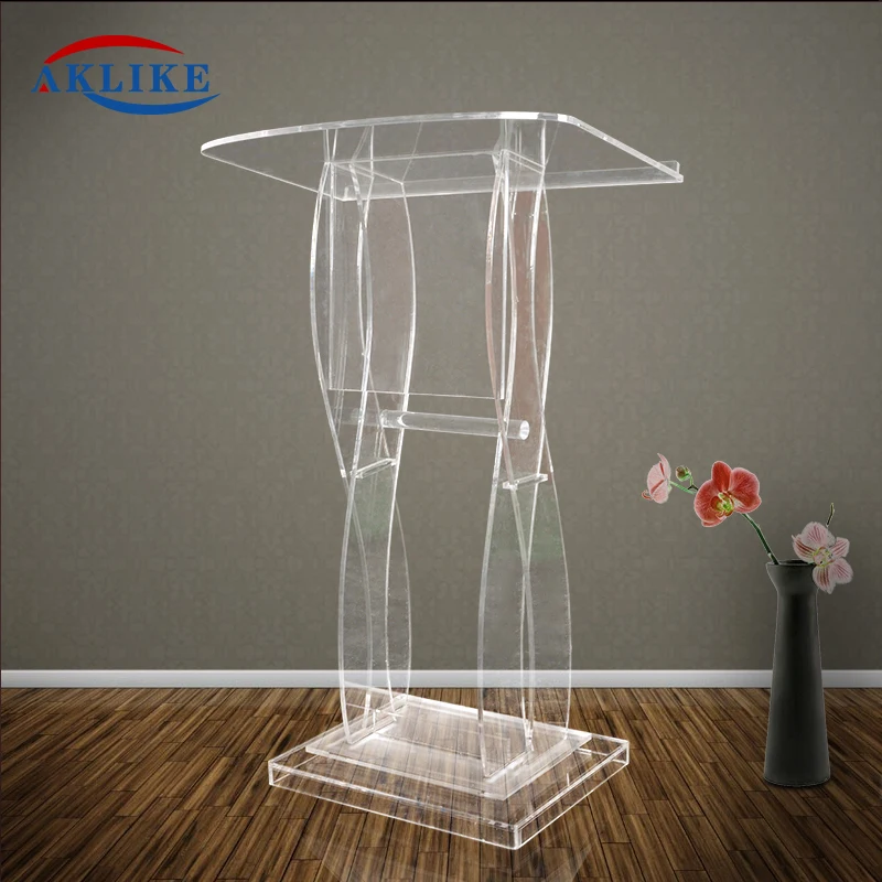 

2024 AKLIKE S-Shaped Curved Pulpit Custom Logo New Acrylic Transparent Lectern With Led Lighting Attractive Podium Free Shipping