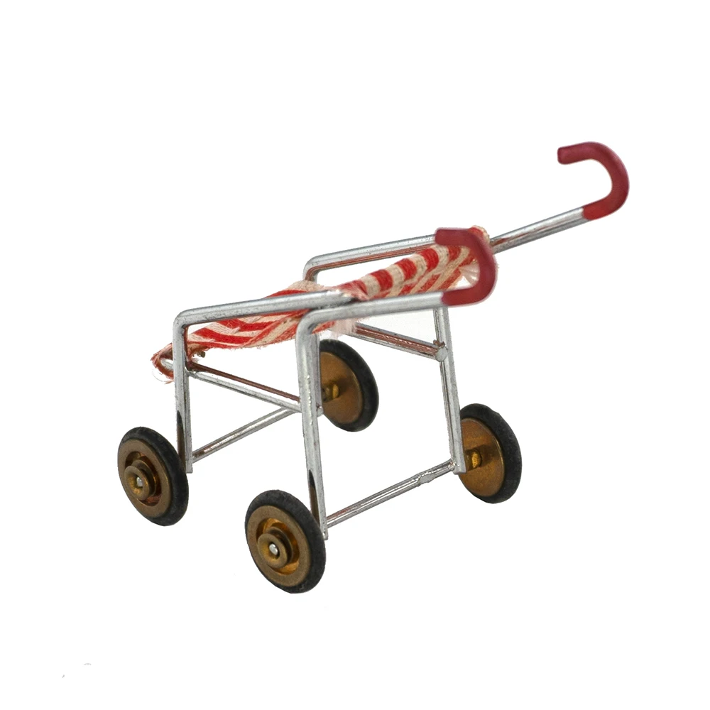 1/12 Dollhouse Miniature Accessories Mini Metal Baby Carriage Simulation Pushcart Model Toys for Doll House Decoration