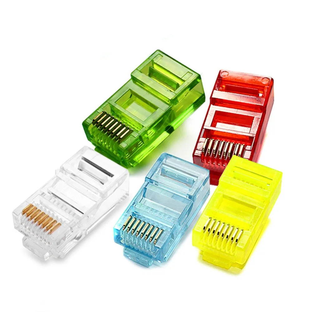 10 Buah RJ45 Kabel Jaringan Steker Modular Warna-warni Steker Konektor LAN Ujung 8P8C CAT5 CAT5E