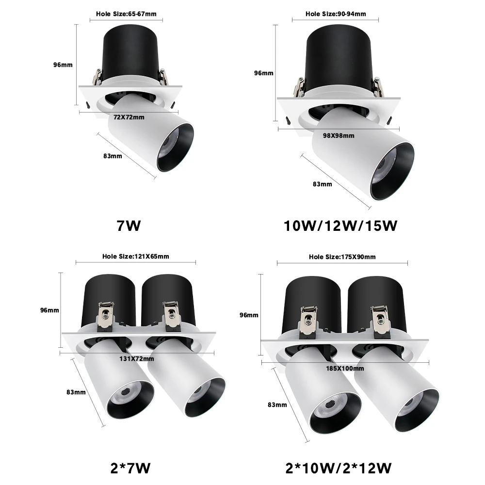 Luz empotrable LED COB estirable con ajuste de ángulo cuadrado, 7W, 10W, 12W, foco de techo LED, cocina, sala de estar, interior