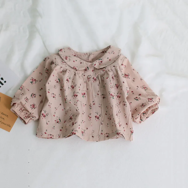 Spring Baby Girl Blouse Cotton Long Sleeve Floral Korean Style One Piece Baby Girl Shirt 0-2 Years Children Clothes