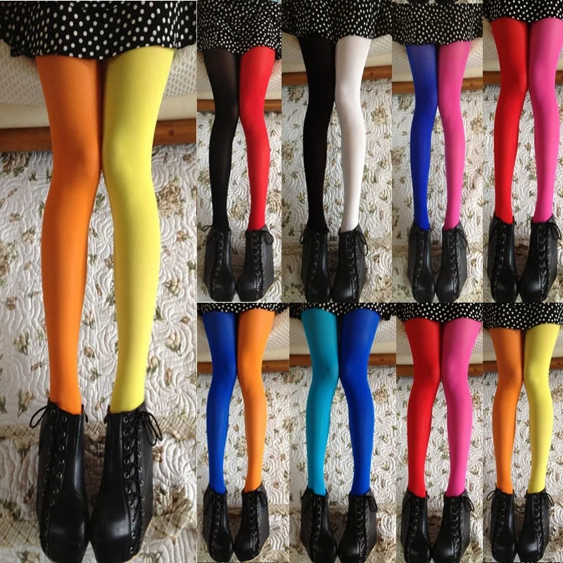 Personalized Fashion Women Colorblock Bottoming Pantyhose Footed Tights Stretchy Pantyhose Stockings Elastic Two Color Stocking