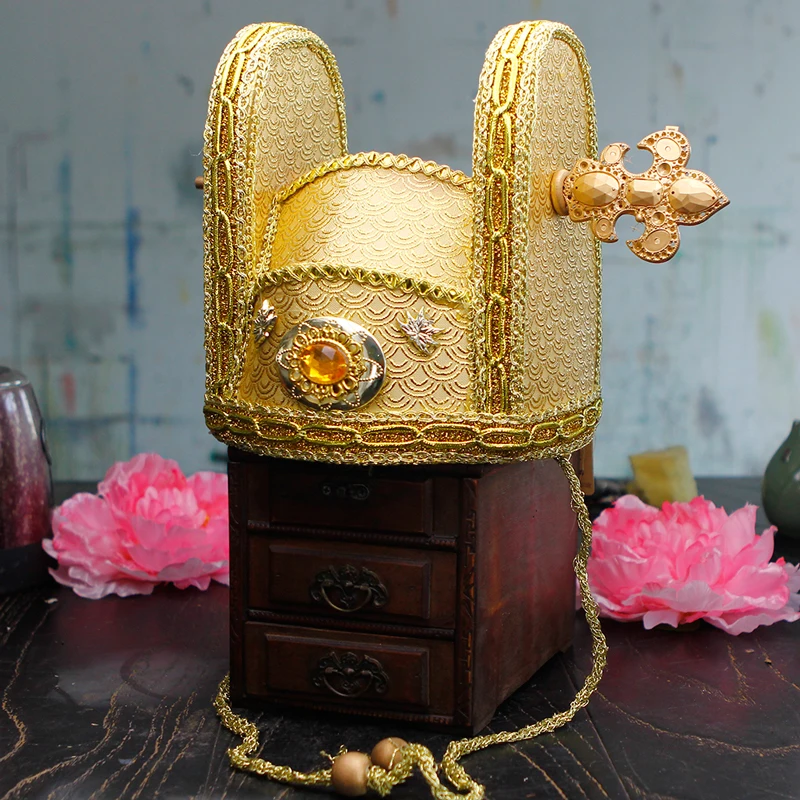 golden chinese ancient dynasty officer hat for men han dynasty photography supplies prince cosplay  Prime Minister cap