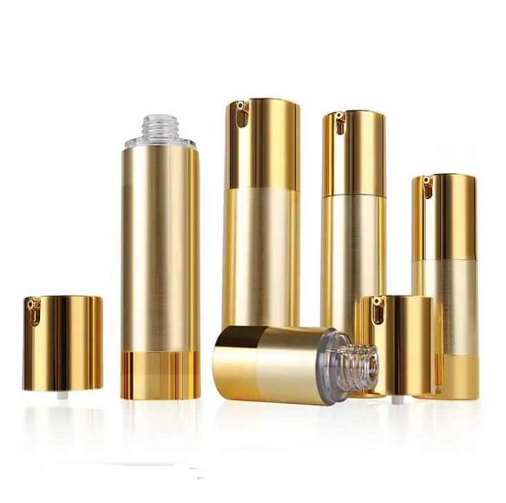 15ml 30ml 50ml Gold/silver Empty Cosmetic Airless Bottle Portable Refillable Pump Dispenser Bottles For Travel Lotion SN323