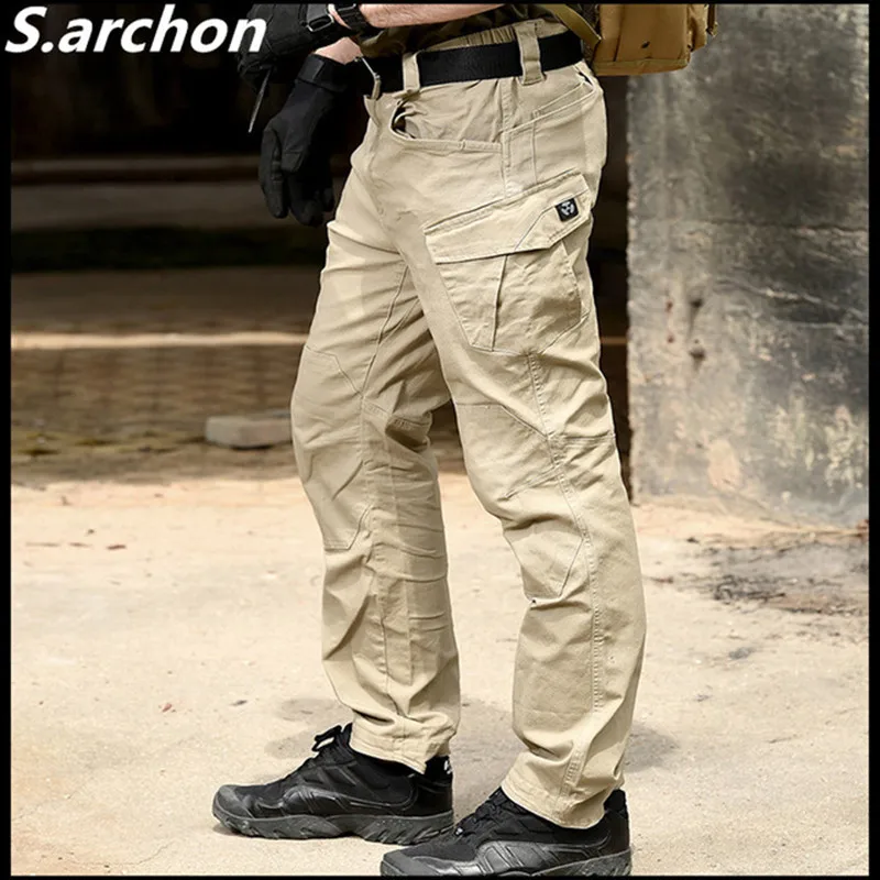 S.archon SWAT Skip Military Dulpants pour hommes, grand pantalon cargo multi-poches de l\'armée, coton décontracté, garde de batterie de sécurité,