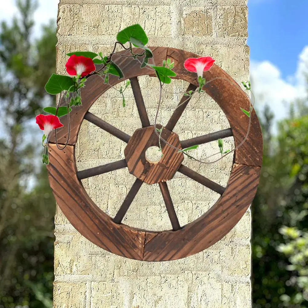 Wagon Wheel Wall Decor Vintage Rustic Round Wood Cartwheel With Steel Rim Decorative Hang Wooden Crafts Suitable For Studio G