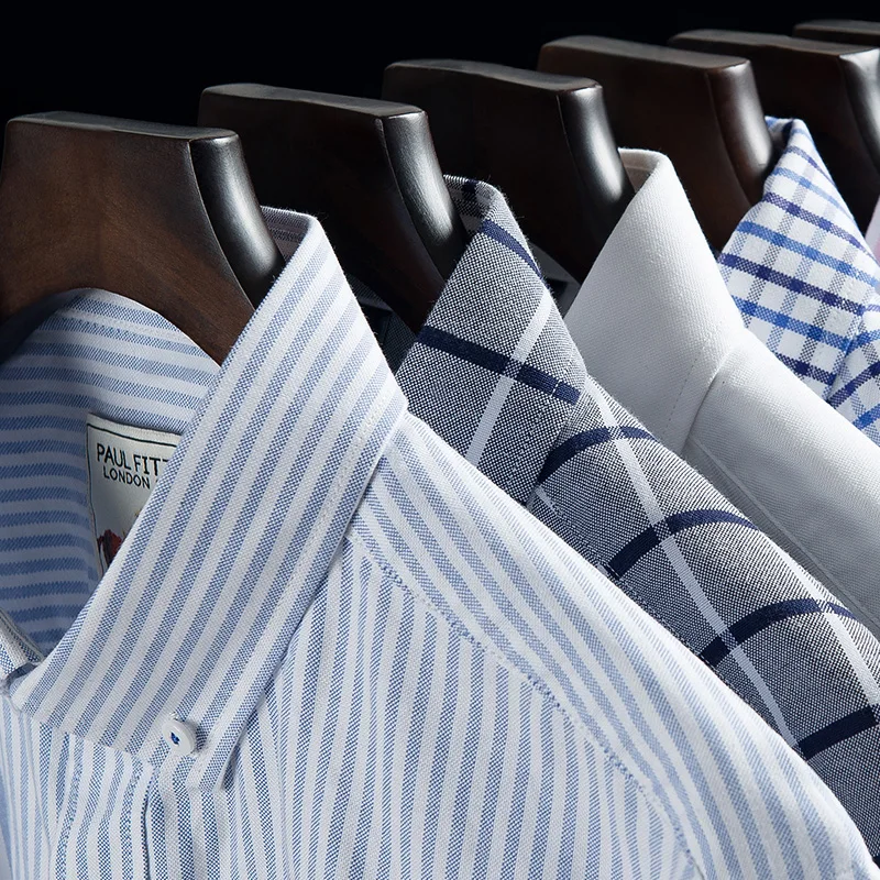 Men\'s Long Sleeve Oxford Casual Shirt 100% Cotton Fashion Grid Stripe Male Luxury Shirts Button-down White Soft Colthing