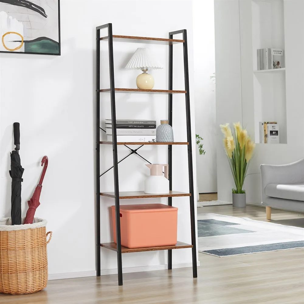 HOMCOM Stair Shape Industrial Style Shelf with 5 Shelves 56x34x160