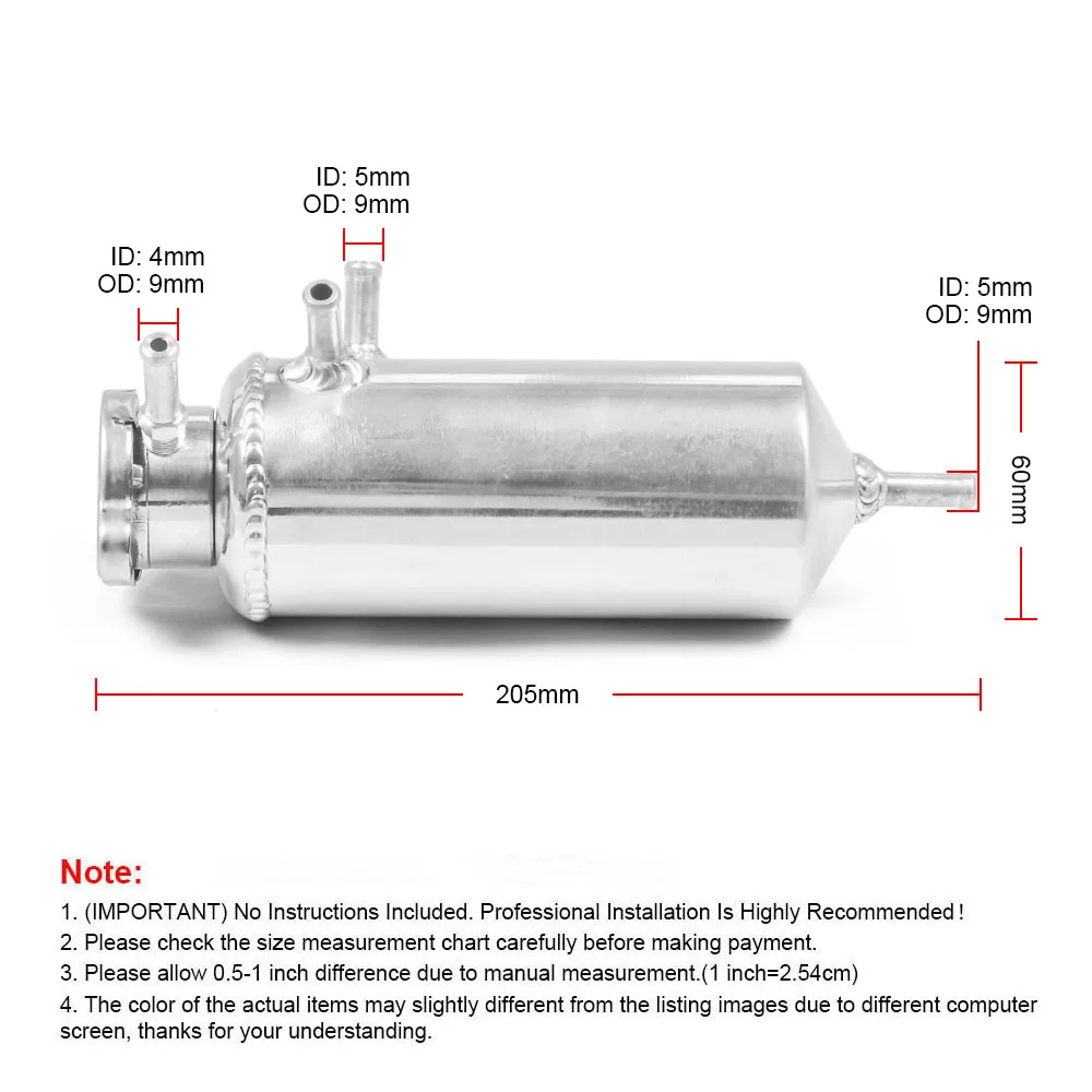 Racing Universal 60MM Radiator Alloy Coolant Swirl Pot Breather Air Separator Tank Engine Coolant Catch Can BX102156