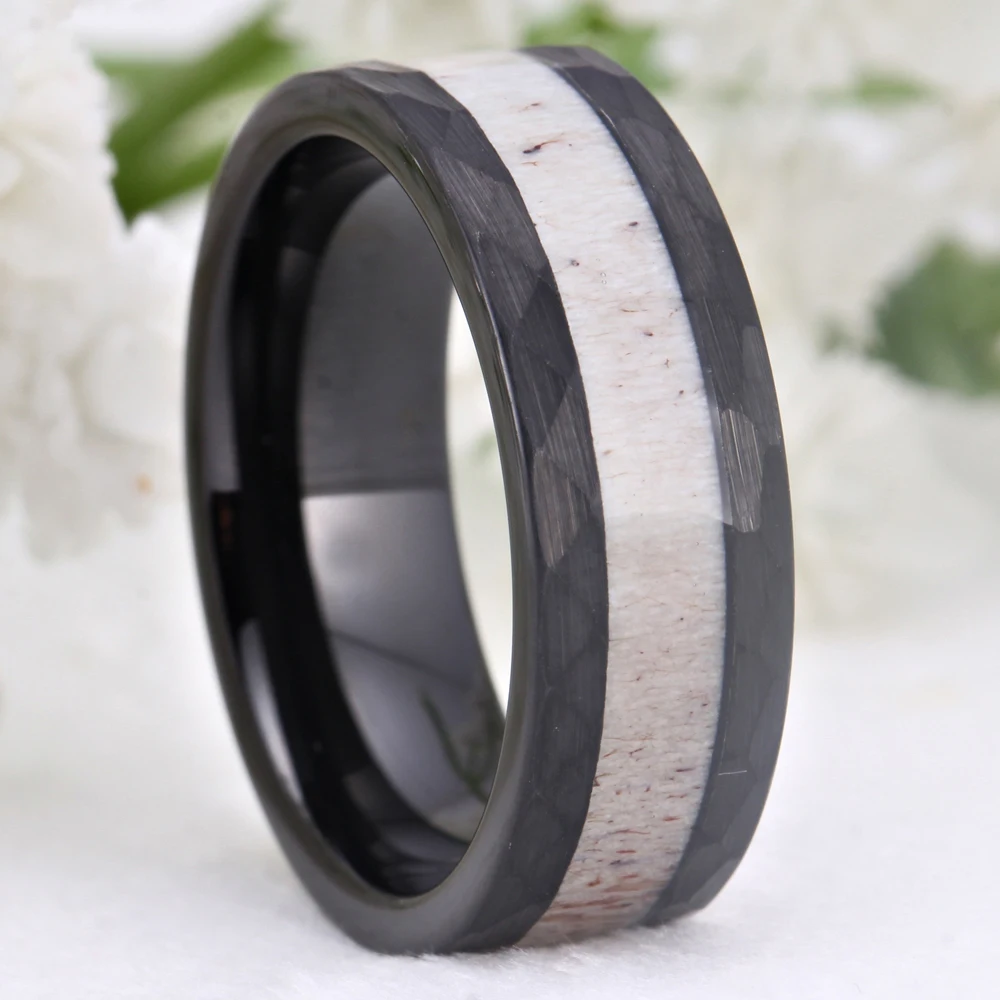 Black Tungsten Wedding Ring Multi Facet Wedding Band For Men Women With Galaxy Series Antler Flat Band Width 8MM Comfort Fit