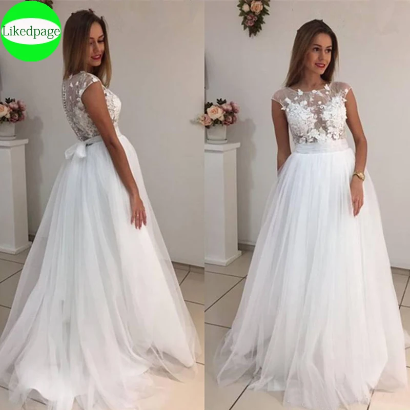 Sexy Hochzeit Kleid Boho Vestidos De Novia Cap Sleeve Spitze Applique Tüll Robe Mariage Boda Braut Kleid Trouwjurk 2021 Taste zurück